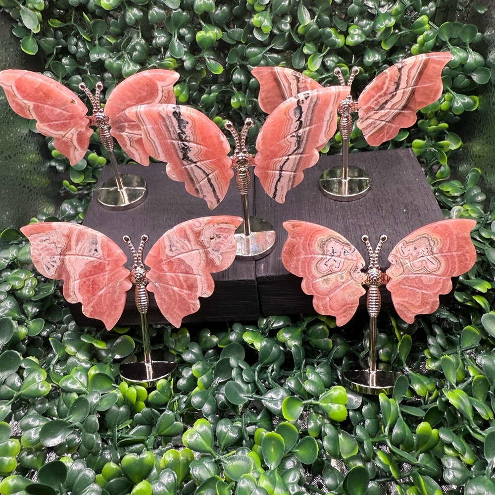 Beautiful Rhodochrosite Butterfly Wings on Stand